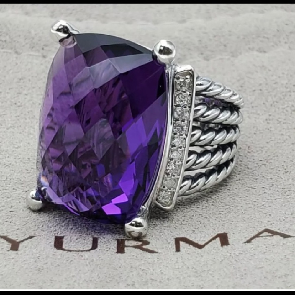 DAVID YURMAN PRASIOLITE AMETHYST & DIAMOND RING 925/ /5 Row/ WHEATON COLLECTION